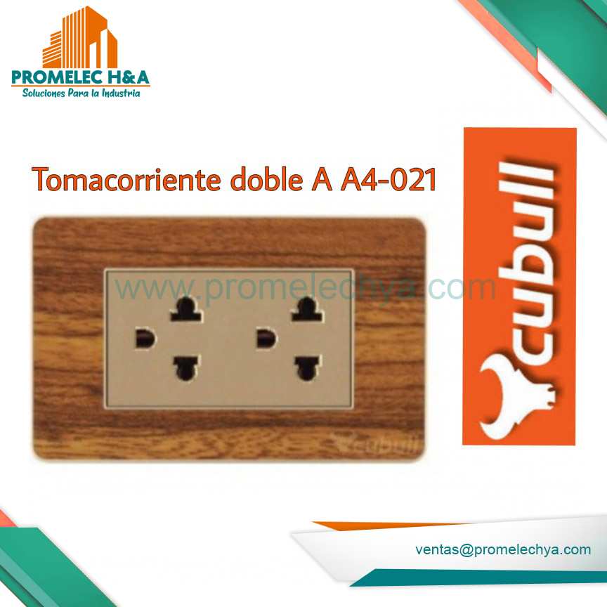 TOMACORRIENTE DOBLE L/T A4 MADERA CUBULL