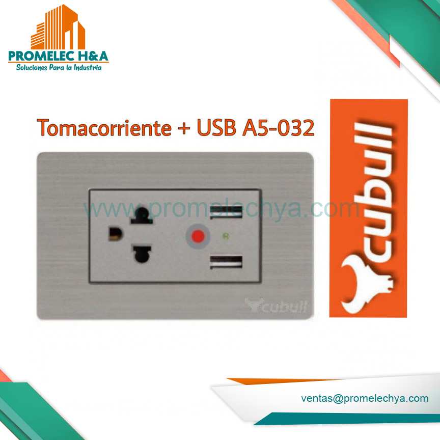 TOMACORRIENTE + USB A5 PLATEADO CUBULL