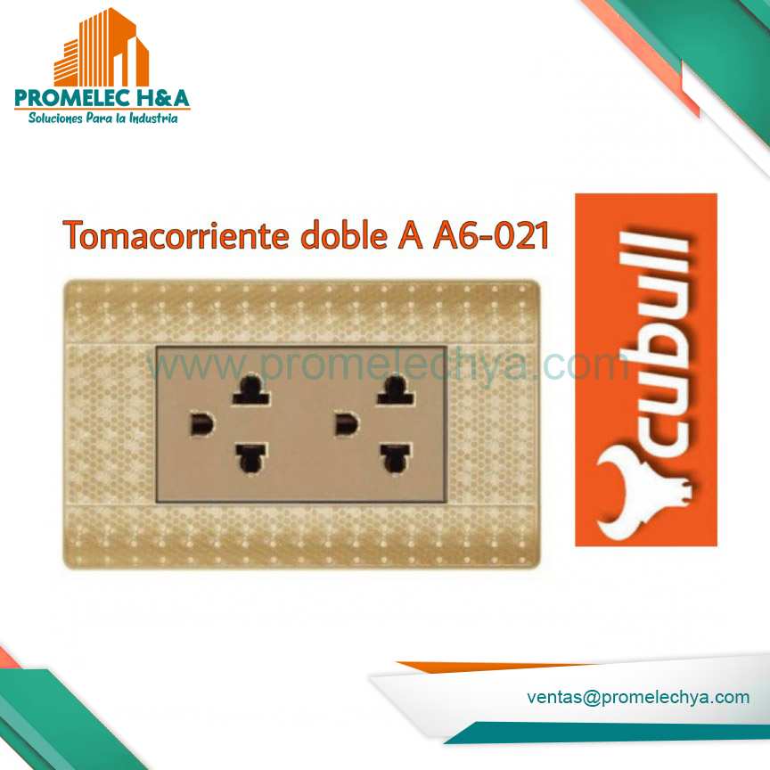 TOMACORRIENTE DOBLE L/T A6 DORADO PUNTOS CUBULL