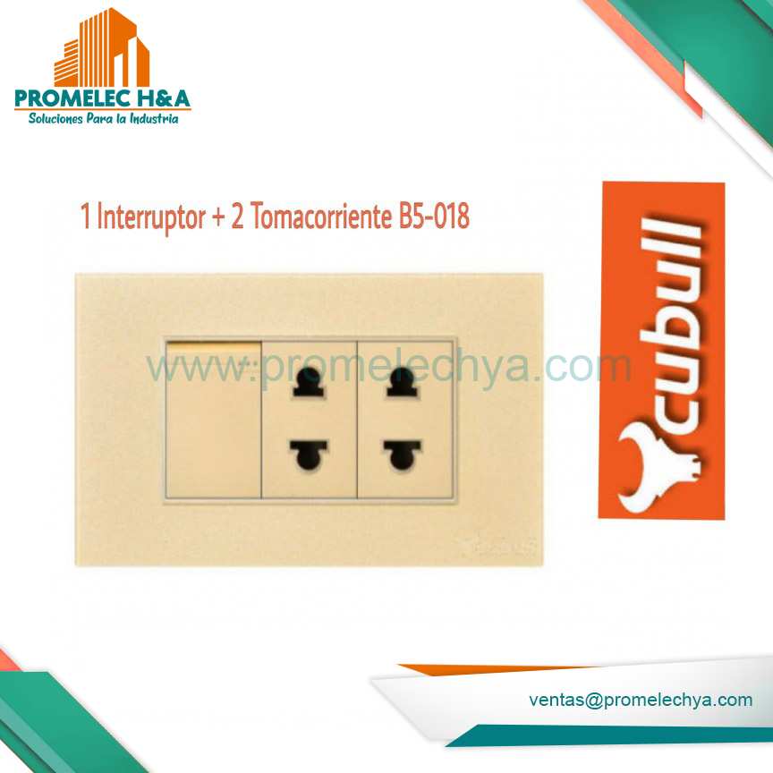 INTERRUPTOR + 2 TOMACORRIENTE B5 DORADO LISO CUBULL