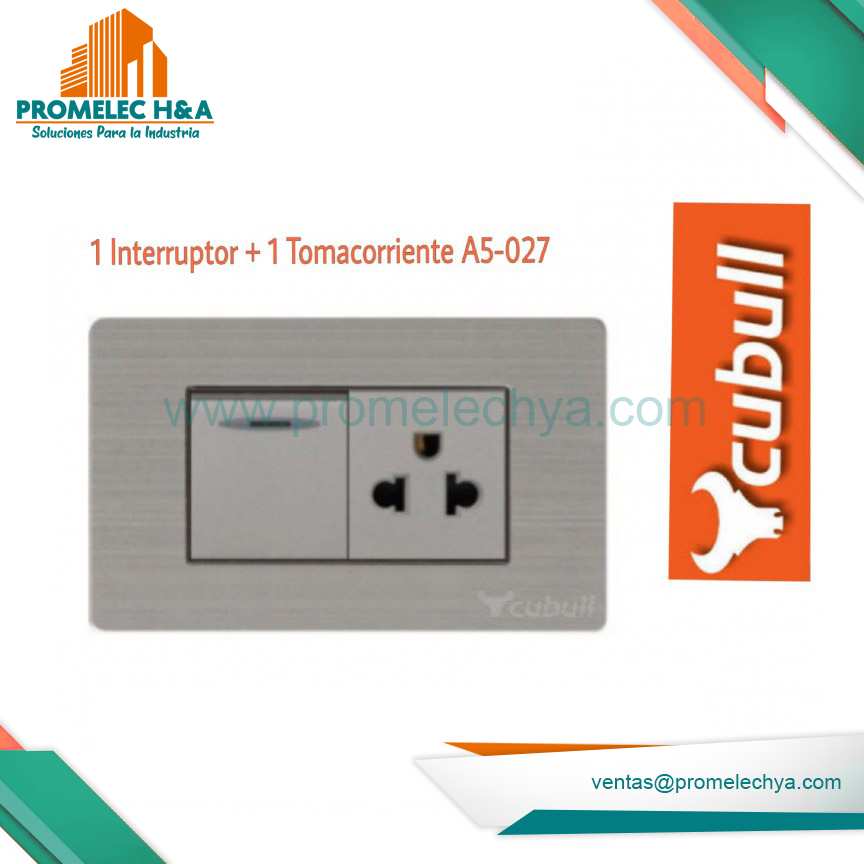 INTERRUPTOR + TOMACORRIENTE A5 PLATEADO  CUBULL