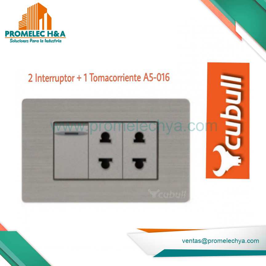 INTERRUPTOR + 2 TOMACORRIENTES A5 PLATEADO CUBULL