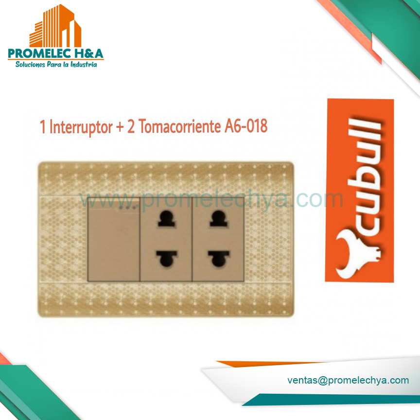 INTERRUPTOR + 2 TOMACORRIENTES A6 DORADO PUNTOS CUBULL