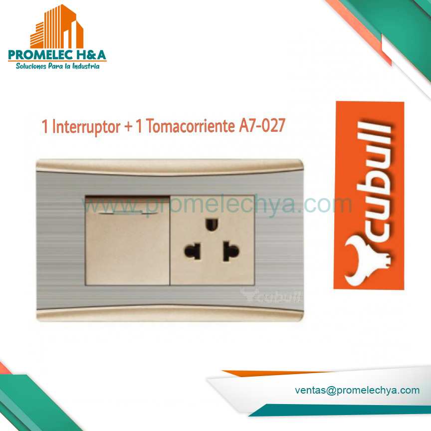 INTERRUPTOR + TOMACORRIENTE A7 DORADO / PLATEADO CUBULL