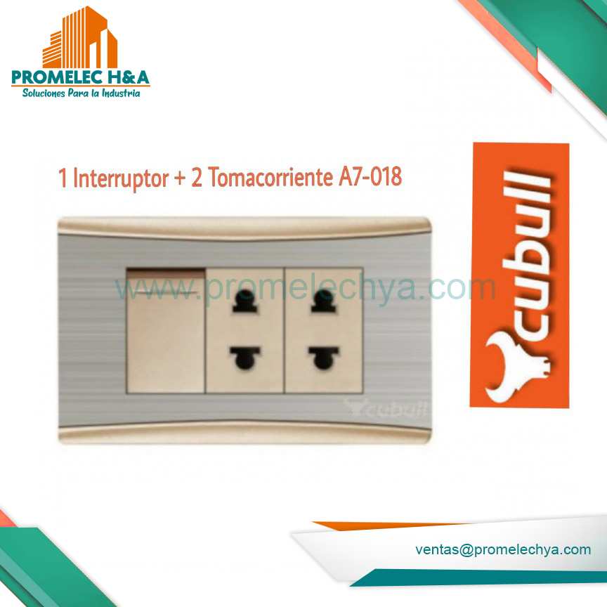 INTERRUPTOR + 2 TOMACORRIENTES A7 DORADO / PLATEADO  CUBULL