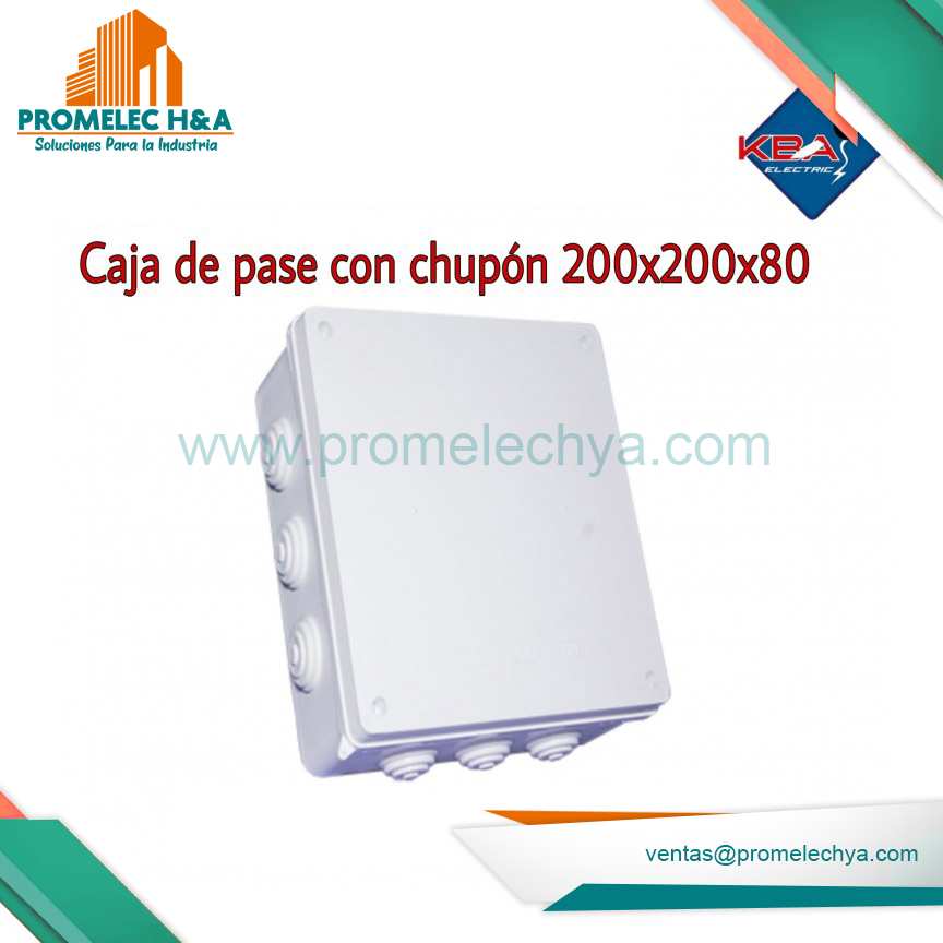 CAJA DE PASE CON CHUPÓN PVC 200X200X80