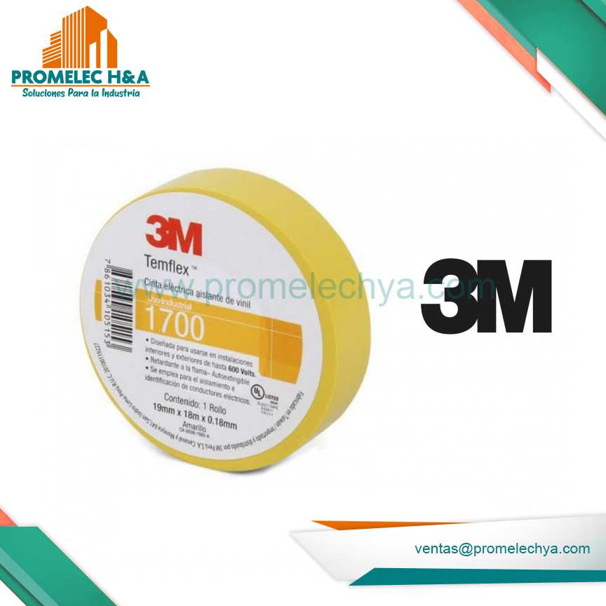 CINTA AISLANTE TEMFLEX 1700 3M AMARILLO