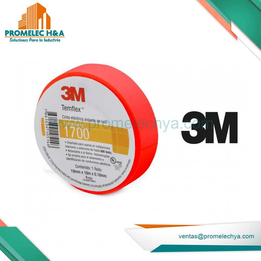 CINTA AISLANTE TEMFLEX 1700 3M ROJO