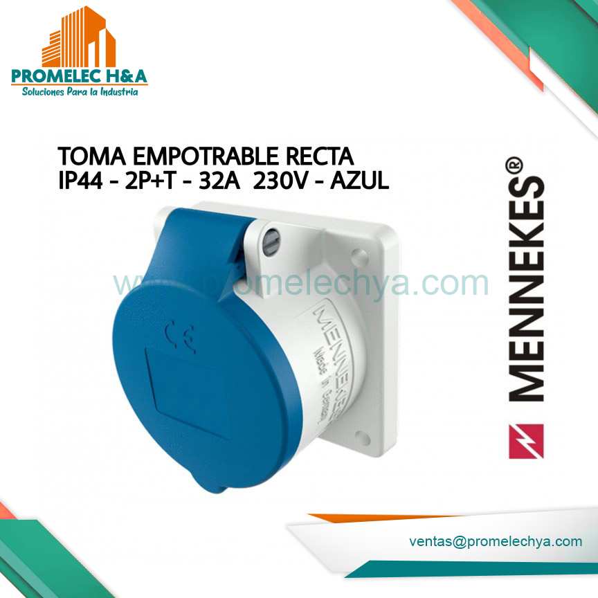 TOMA EMPOTRABLE RECTA IP44 2P+T-32A 230V-AZUL