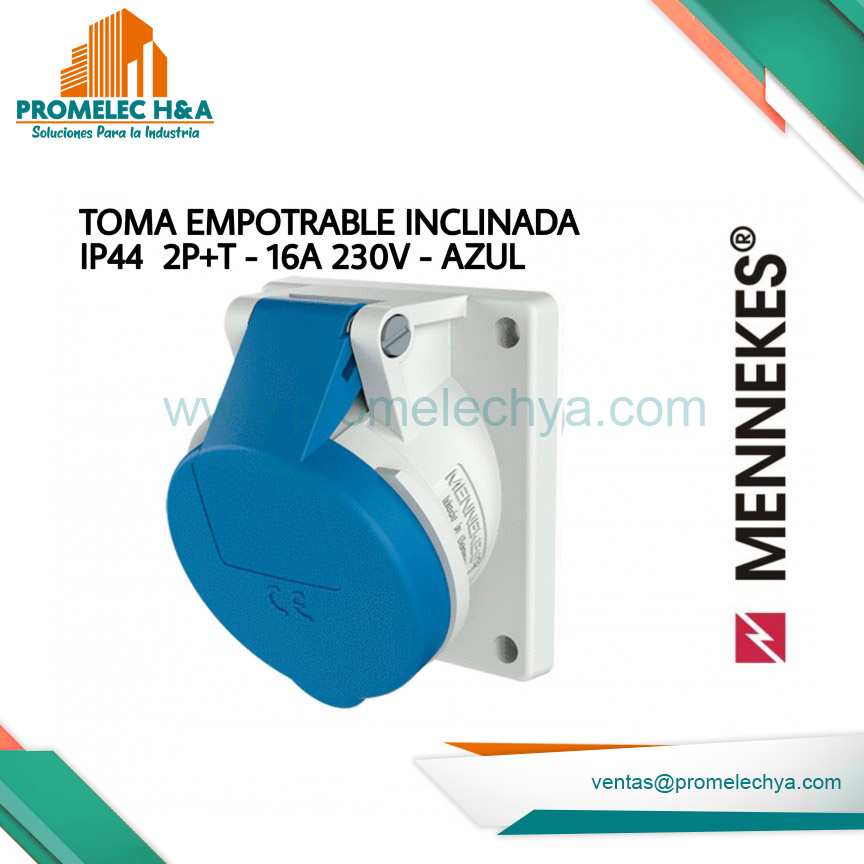 TOMA EMPOTRABLE INCLINADA IP44 2P+T-16A 230V-AZUL