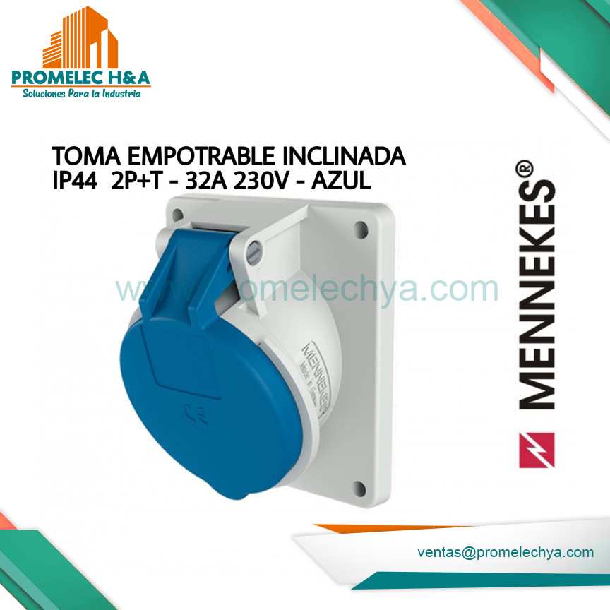 TOMA EMPOTRABLE INCLINADA IP44 2P+T-32A 230V-AZUL