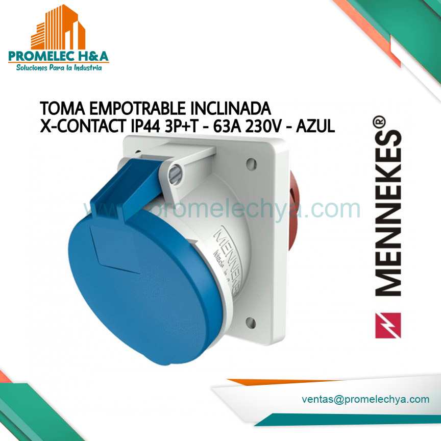 TOMA EMPOTRABLE INCLINADA X-CONTACT IP44 3P+T-63A 230V-AZUL