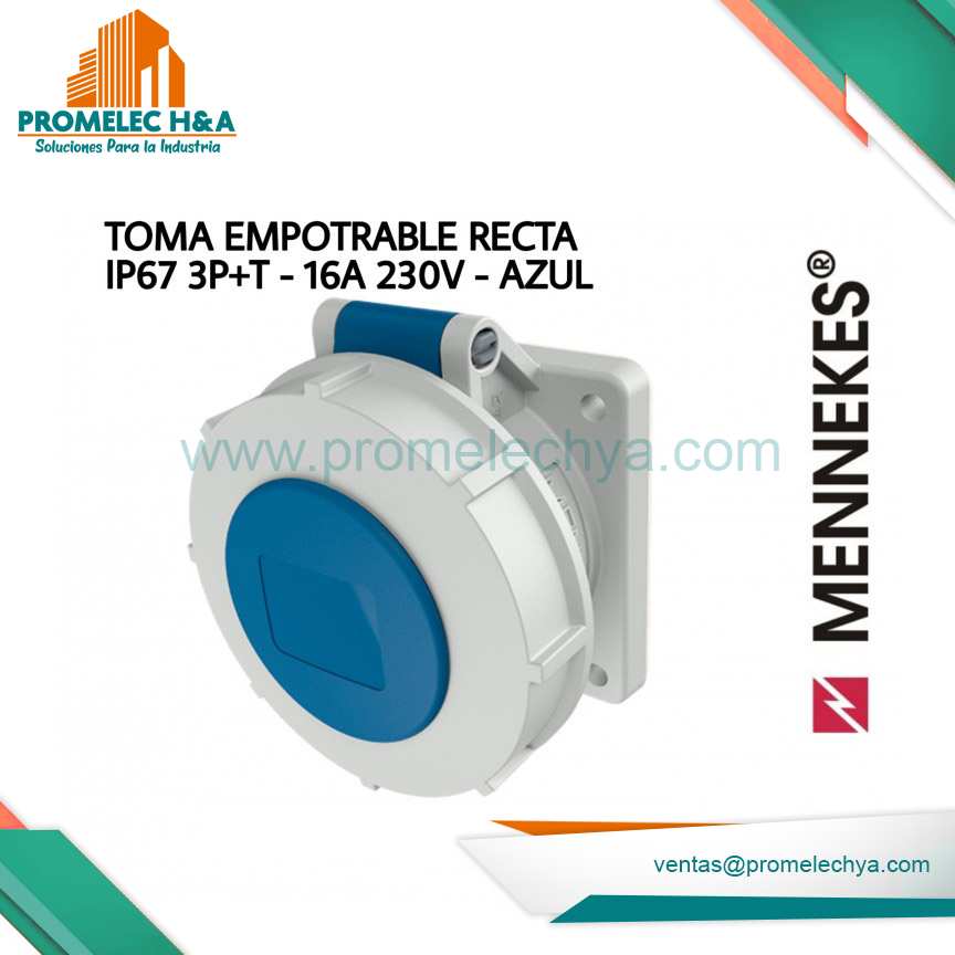TOMA EMPOTRABLE RECTA IP67 3P+T 16A 230V-AZUL