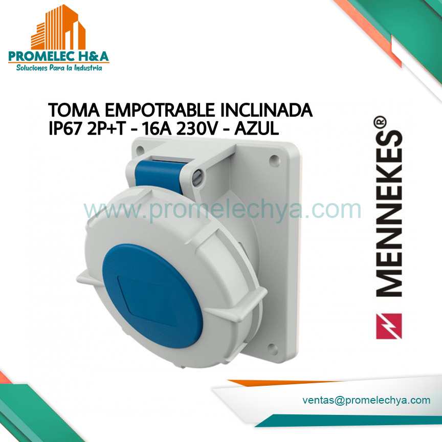 TOMA EMPOTRABLE INCLINADA IP67 2P+T 16A 230V-AZUL