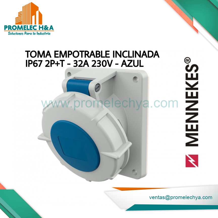 TOMA EMPOTRABLE INCLINADA IP67 2P+T 32A 230V-AZUL