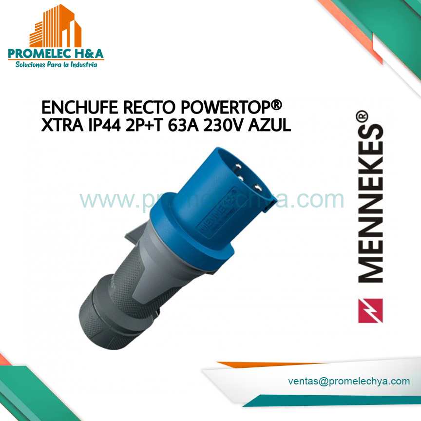 ENCHUFE RECTO POWERTOP® XTRA IP44 2P+T 63A 230V AZUL