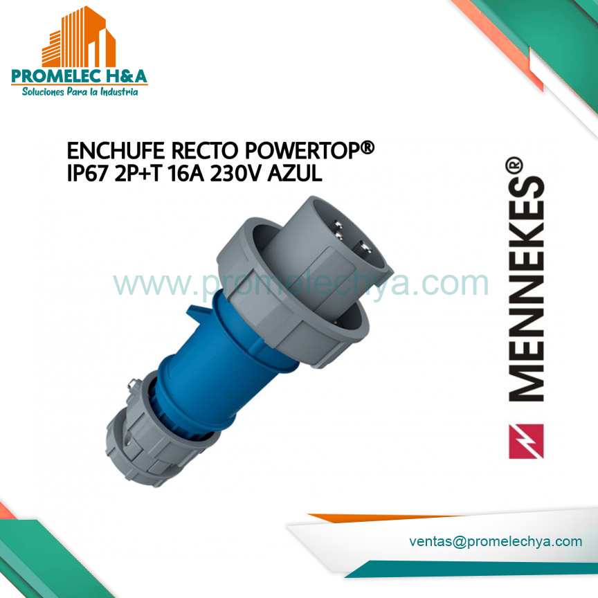 ENCHUFE RECTO POWERTOP®  IP67 2P+T 16A 230V AZUL