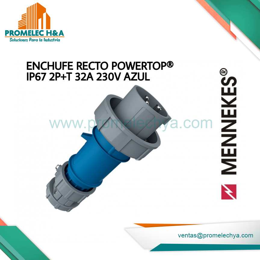 ENCHUFE RECTO POWERTOP® IP67 2P+T 32A 230V AZUL