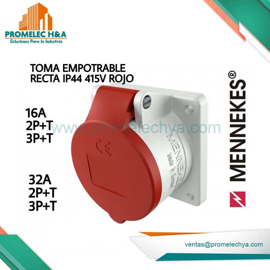TOMA EMPOTRABLE RECTA IP44 415V ROJO