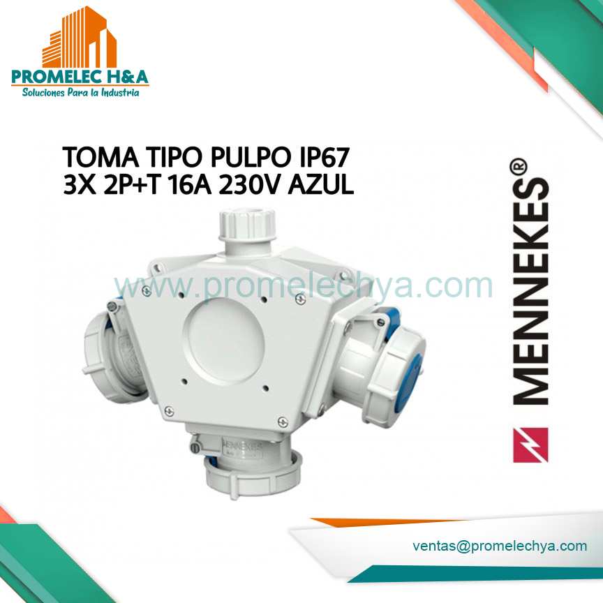 TOMA TIPO PULPO IP67 3x 2P+T 16A 230V AZUL